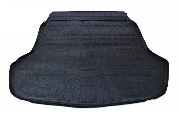 Резиновый коврик в багажник Hyundai Sonata 7 (Хендай Соната 7) БЕЗ ВЫСТУПА - РОВНЫЙ с бортиком