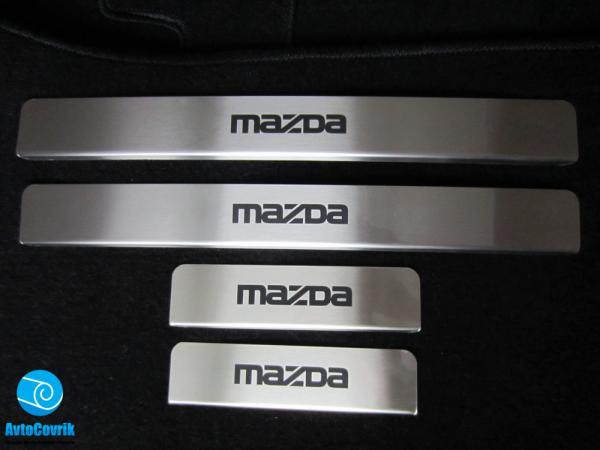 Накладки на пороги Mazda 6( Мазда 6) 2008-2013 надпись краской