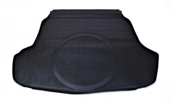 Резиновый коврик в багажник Hyundai Sonata 7 (Хендай Соната 7) С ВЫСТУПОМ ПОД ЗАПАСКУ с бортиком